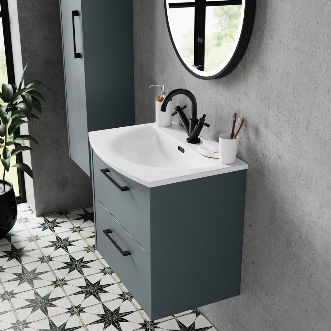 Hudson Reed Juno 800mm Wall Hung 2 Drawer Vanity & Basin 4 Contemp Coastal Grey MFC Smooth Matt 569x810x440mm - JJ Building Materials