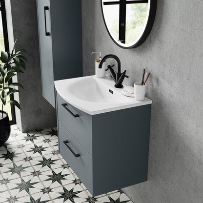 Hudson Reed Juno 800mm Wall Hung 2 Drawer Vanity & Basin 4 Contemp Coastal Grey MFC Smooth Matt 569x810x440mm - JJ Building Materials