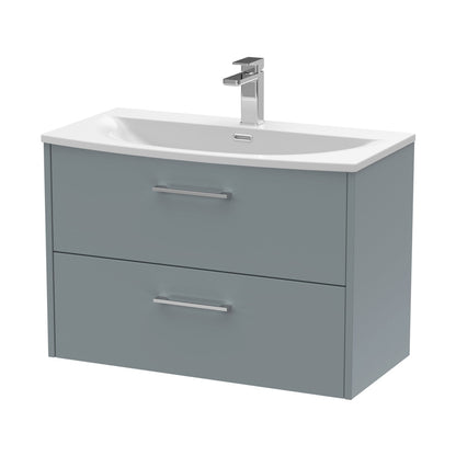 Hudson Reed Juno 800mm Wall Hung 2 Drawer Vanity & Basin 4 Contemp Coastal Grey MFC Smooth Matt 569x810x440mm - JJ Building Materials