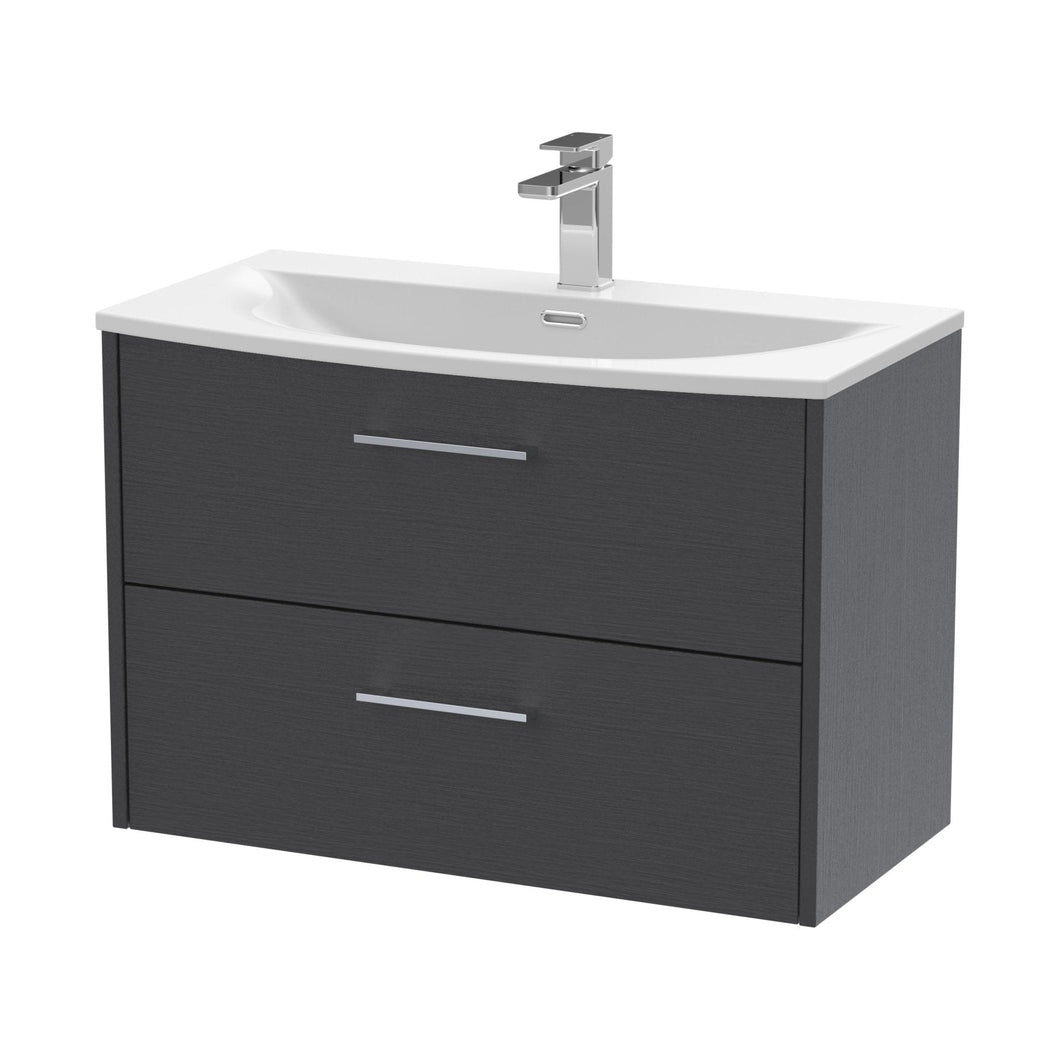 Hudson Reed Juno 800mm Wall Hung 2 Drawer Vanity & Basin 4 Contemp Graphite Grey Woodgrain MFC Textured Woodgrain 569x810x440mm - JJ Building Materials