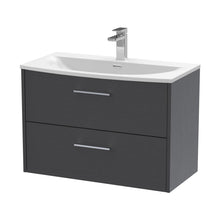 Hudson Reed Juno 800mm Wall Hung 2 Drawer Vanity & Basin 4 Contemp Graphite Grey Woodgrain MFC Textured Woodgrain 569x810x440mm - JJ Building Materials