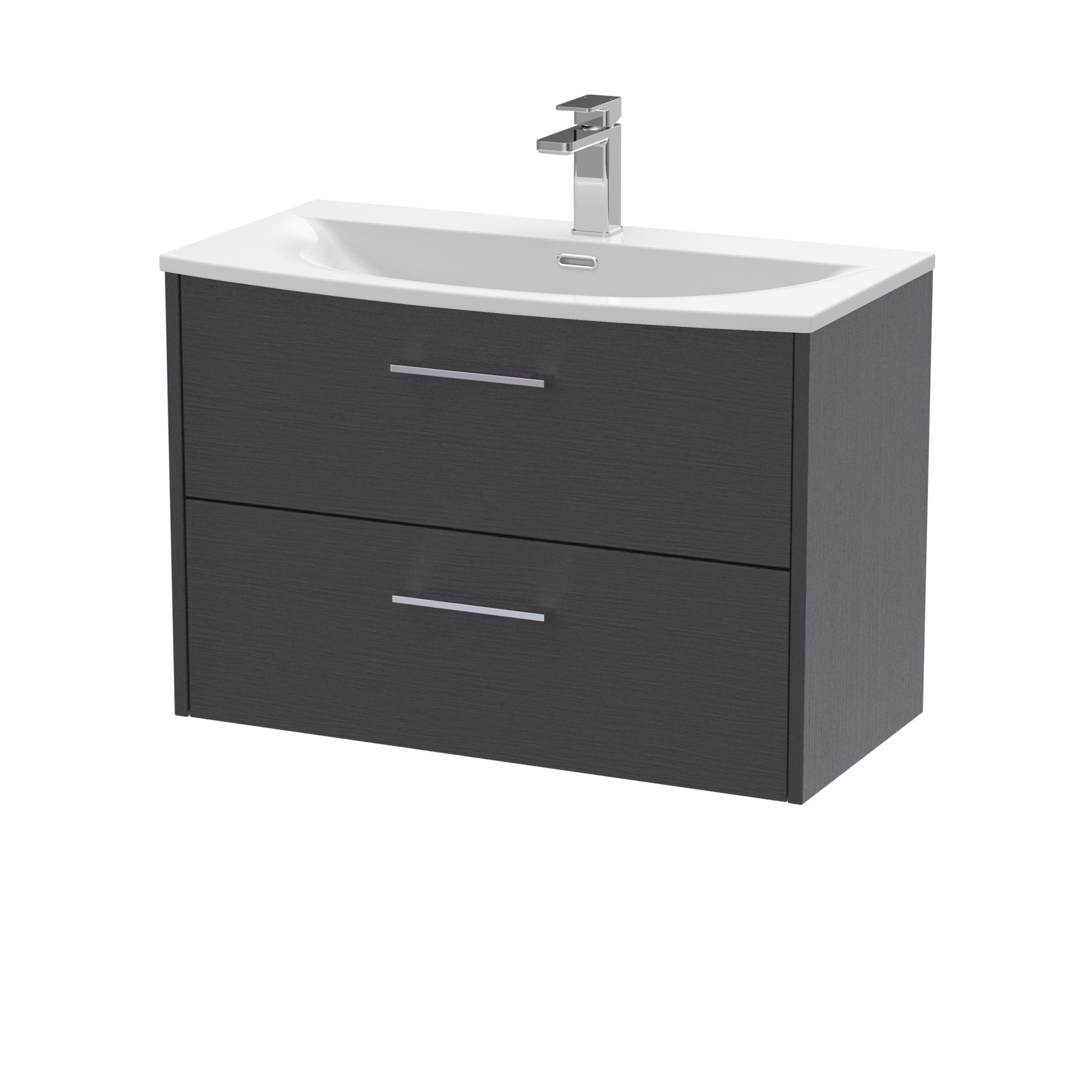 Hudson Reed Juno 800mm Wall Hung 2 Drawer Vanity & Basin 4 Contemp Graphite Grey Woodgrain MFC Textured Woodgrain 569x810x440mm - JJ Building Materials