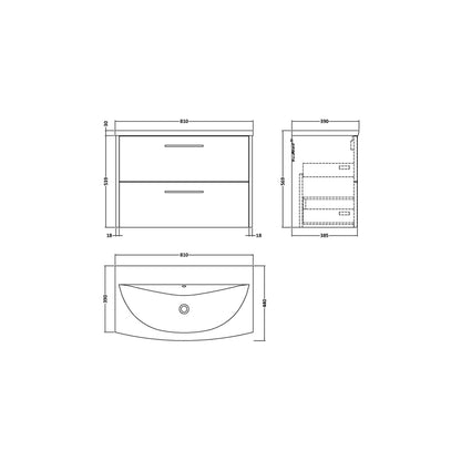 Hudson Reed Juno 800mm Wall Hung 2-drawer Vanity & Basin 4 Contemp Midnight Blue MFC Painted Matt 569x810x440mm - JJ Building Materials
