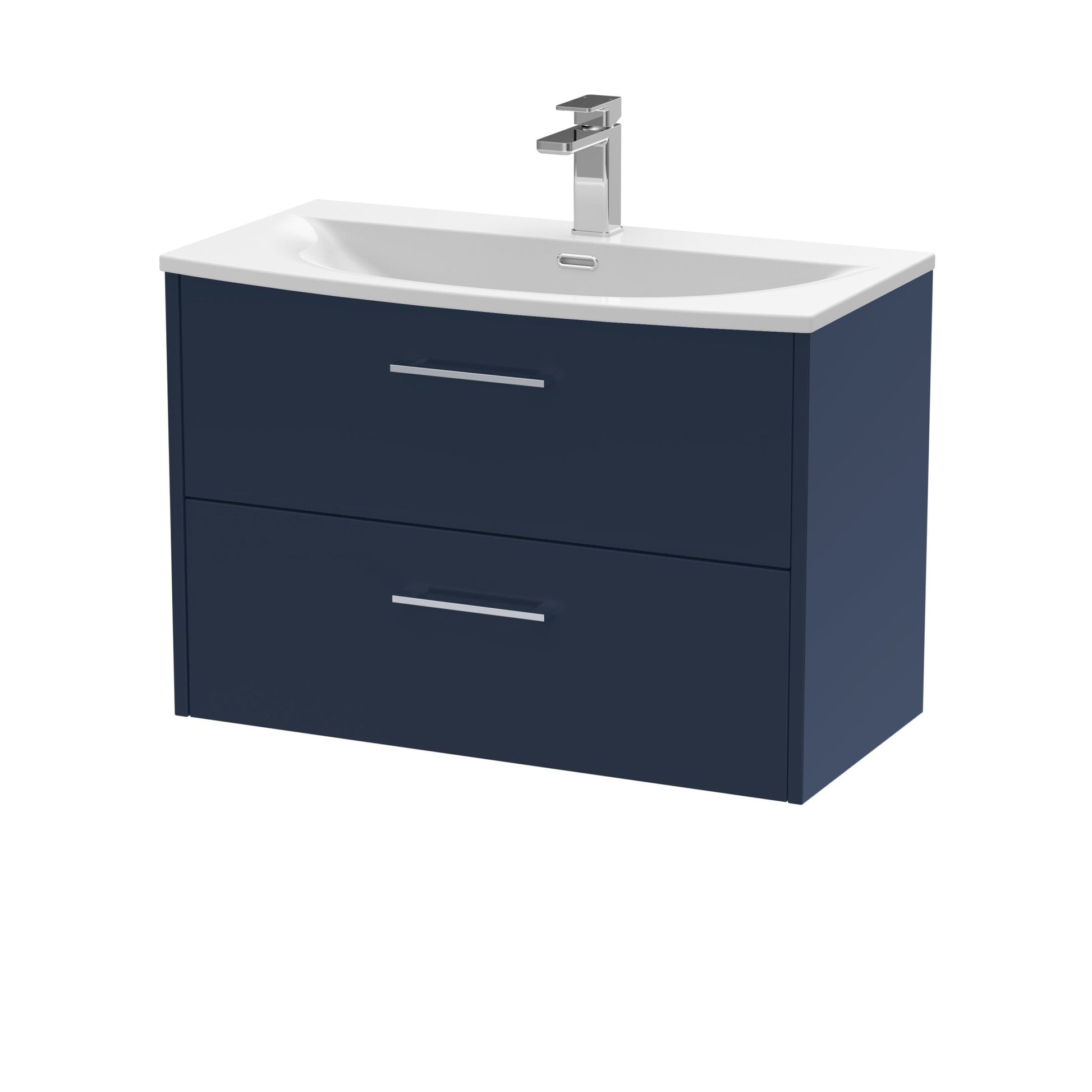 Hudson Reed Juno 800mm Wall Hung 2 - drawer Vanity & Basin 4 Contemp Midnight Blue MFC Painted Matt 569x810x440mm - JJ Building Materials