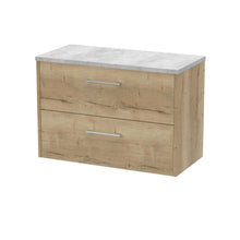 Hudson Reed Juno 800mm Wall Hung 2 Drawer Vanity & Laminate Top Contemp Autumn Oak MFC Textured Woodgrain 561x805x390mm - JNU1826LBG - JJ Building Materials