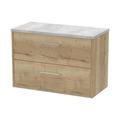 Hudson Reed Juno 800mm Wall Hung 2 Drawer Vanity & Laminate Top Contemp Autumn Oak MFC Textured Woodgrain 561x805x390mm - JNU1826LBG - JJ Building Materials