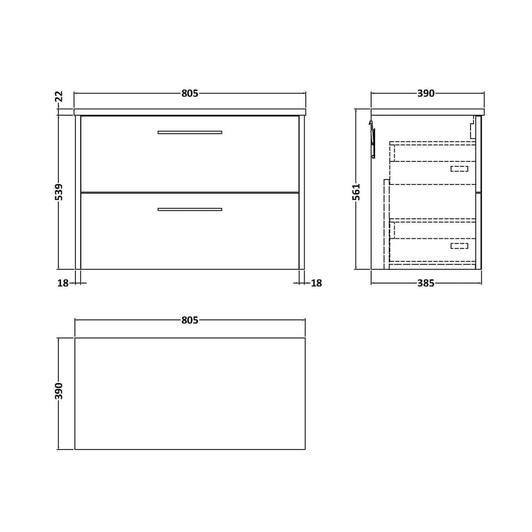 Hudson Reed Juno 800mm Wall Hung 2 Drawer Vanity & Laminate Top Contemp Autumn Oak MFC Textured Woodgrain 561x805x390mm - JNU1826LBG - JJ Building Materials