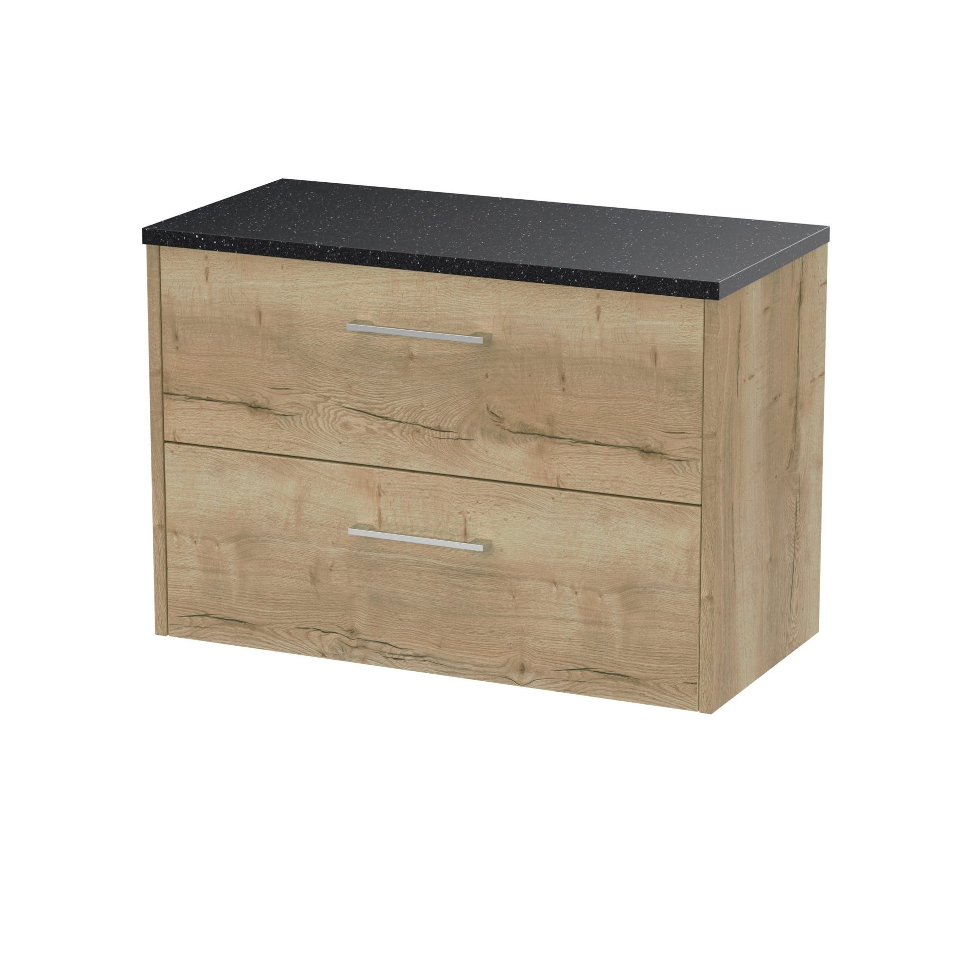 Hudson Reed Juno 800mm Wall Hung 2 Drawer Vanity & Laminate Top Contemp Autumn Oak MFC Textured Woodgrain 561x805x390mm - JNU1826LSB - JJ Building Materials