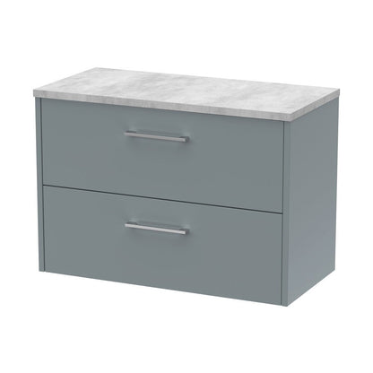 Hudson Reed Juno 800mm Wall Hung 2 Drawer Vanity & Laminate Top Contemp Coastal Grey MFC Smooth Matt 561x805x390mm - JNU2326LBG - JJ Building Materials