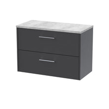 Hudson Reed Juno 800mm Wall Hung 2 Drawer Vanity & Laminate Top Contemp Graphite Grey Woodgrain MFC Textured Woodgrain 561x805x390mm - JNU2226LBG - JJ Building Materials