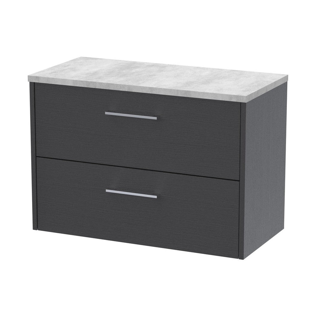 Hudson Reed Juno 800mm Wall Hung 2 Drawer Vanity & Laminate Top Contemp Graphite Grey Woodgrain MFC Textured Woodgrain 561x805x390mm - JNU2226LBG - JJ Building Materials