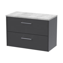 Hudson Reed Juno 800mm Wall Hung 2 Drawer Vanity & Laminate Top Contemp Graphite Grey Woodgrain MFC Textured Woodgrain 561x805x390mm - JNU2226LBG - JJ Building Materials