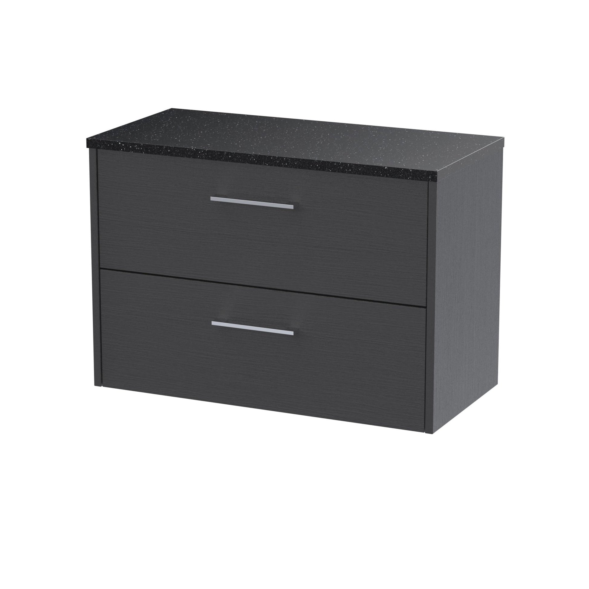 Hudson Reed Juno 800mm Wall Hung 2 Drawer Vanity & Laminate Top Contemp Graphite Grey Woodgrain MFC Textured Woodgrain 561x805x390mm - JNU2226LSB - JJ Building Materials