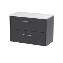 Hudson Reed Juno 800mm Wall Hung 2 Drawer Vanity & Laminate Top Contemp Graphite Grey Woodgrain MFC Textured Woodgrain 561x805x390mm - JNU2226LSW - JJ Building Materials