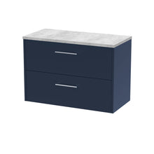 Hudson Reed Juno 800mm Wall Hung 2 - drawer Vanity & Laminate Worktop Contemp Midnight Blue MFC Painted Matt 561x805x390mm - JNU2926LBG - JJ Building Materials