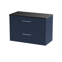 Hudson Reed Juno 800mm Wall Hung 2 - drawer Vanity & Laminate Worktop Contemp Midnight Blue MFC Painted Matt 561x805x390mm - JNU2926LSB - JJ Building Materials