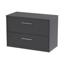 Hudson Reed Juno 800mm Wall Hung 2 Drawer Vanity & Worktop Contemp Graphite Grey Woodgrain MFC Textured Woodgrain 557x805x390mm - JJ Building Materials