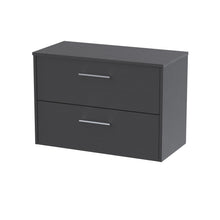 Hudson Reed Juno 800mm Wall Hung 2 Drawer Vanity & Worktop Contemp Graphite Grey Woodgrain MFC Textured Woodgrain 557x805x390mm - JJ Building Materials