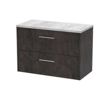 Hudson Reed Juno 800mm Wall Hung 2 Drawer Vanity & Worktop Contemp Metallic Slate MFC Textured Matt 561x805x390mm - JNU2626LBG - JJ Building Materials