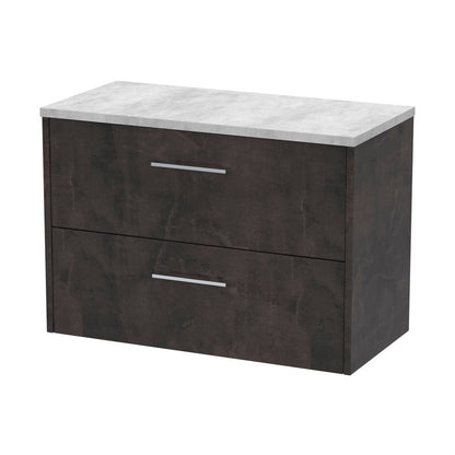 Hudson Reed Juno 800mm Wall Hung 2 Drawer Vanity & Worktop Contemp Metallic Slate MFC Textured Matt 561x805x390mm - JNU2626LBG - JJ Building Materials