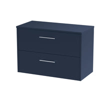 Hudson Reed Juno 800mm Wall Hung 2 - drawer Vanity & Worktop Contemp Midnight Blue MFC Painted Matt 557x805x390mm - JJ Building Materials