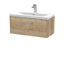Hudson Reed Juno 800mm Wall Hung Single Drawer Vanity & Basin 1 Contemp Autumn Oak MFC Textured Woodgrain 399x800x390mm - JJ Building Materials