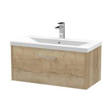 Hudson Reed Juno 800mm Wall Hung Single Drawer Vanity & Basin 1 Contemp Autumn Oak MFC Textured Woodgrain 399x800x390mm - JJ Building Materials