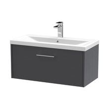 Hudson Reed Juno 800mm Wall Hung Single Drawer Vanity & Basin 1 Contemp Graphite Grey Woodgrain MFC Textured Woodgrain 399x800x390mm - JJ Building Materials