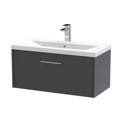 Hudson Reed Juno 800mm Wall Hung Single Drawer Vanity & Basin 1 Contemp Graphite Grey Woodgrain MFC Textured Woodgrain 399x800x390mm - JJ Building Materials
