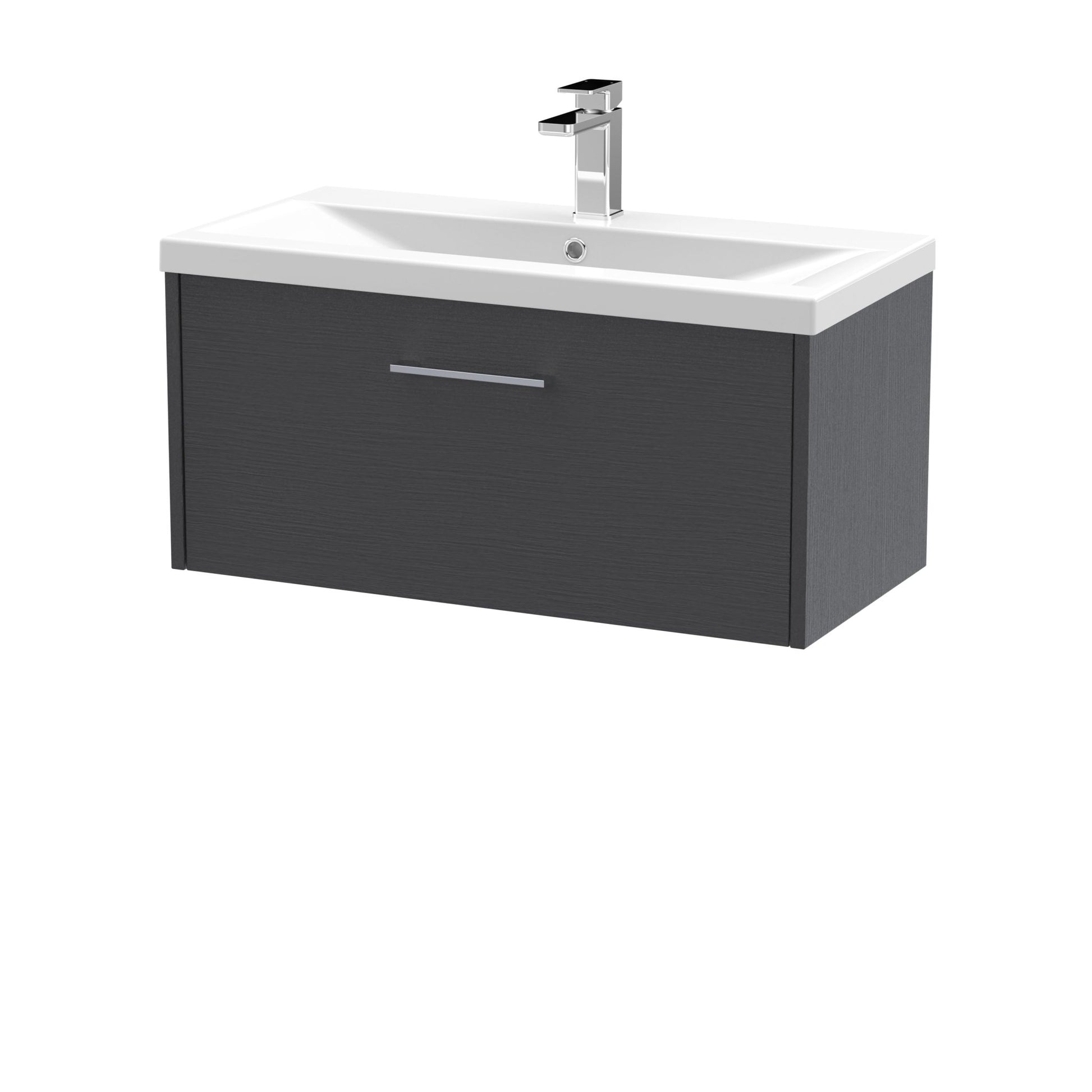 Hudson Reed Juno 800mm Wall Hung Single Drawer Vanity & Basin 1 Contemp Graphite Grey Woodgrain MFC Textured Woodgrain 399x800x390mm - JJ Building Materials