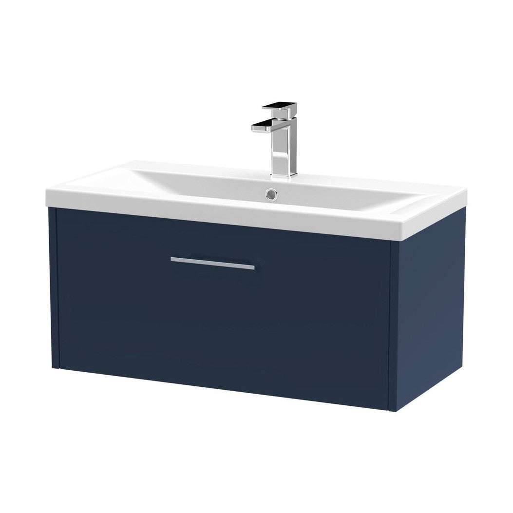 Hudson Reed Juno 800mm Wall Hung Single Drawer Vanity & Basin 1 Contemp Midnight Blue MFC Painted Matt 399x810x390mm - JJ Building Materials