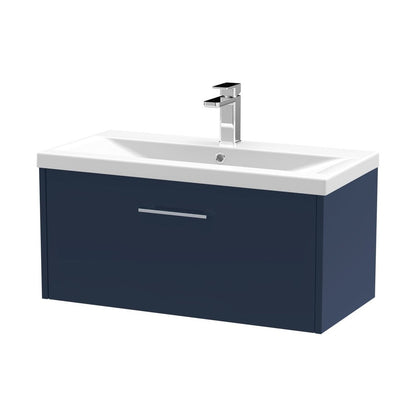 Hudson Reed Juno 800mm Wall Hung Single Drawer Vanity & Basin 1 Contemp Midnight Blue MFC Painted Matt 399x810x390mm - JJ Building Materials