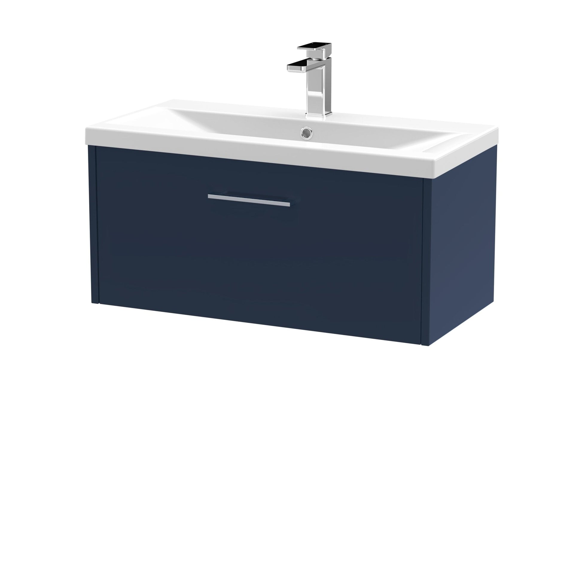 Hudson Reed Juno 800mm Wall Hung Single Drawer Vanity & Basin 1 Contemp Midnight Blue MFC Painted Matt 399x810x390mm - JJ Building Materials