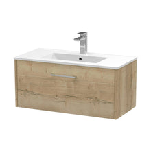 Hudson Reed Juno 800mm Wall Hung Single Drawer Vanity & Basin 2 Contemp Autumn Oak MFC Textured Woodgrain 374x800x390mm - JJ Building Materials