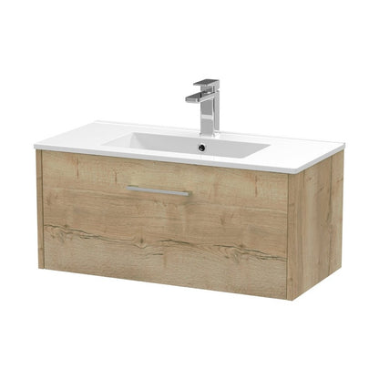 Hudson Reed Juno 800mm Wall Hung Single Drawer Vanity & Basin 2 Contemp Autumn Oak MFC Textured Woodgrain 374x800x390mm - JJ Building Materials