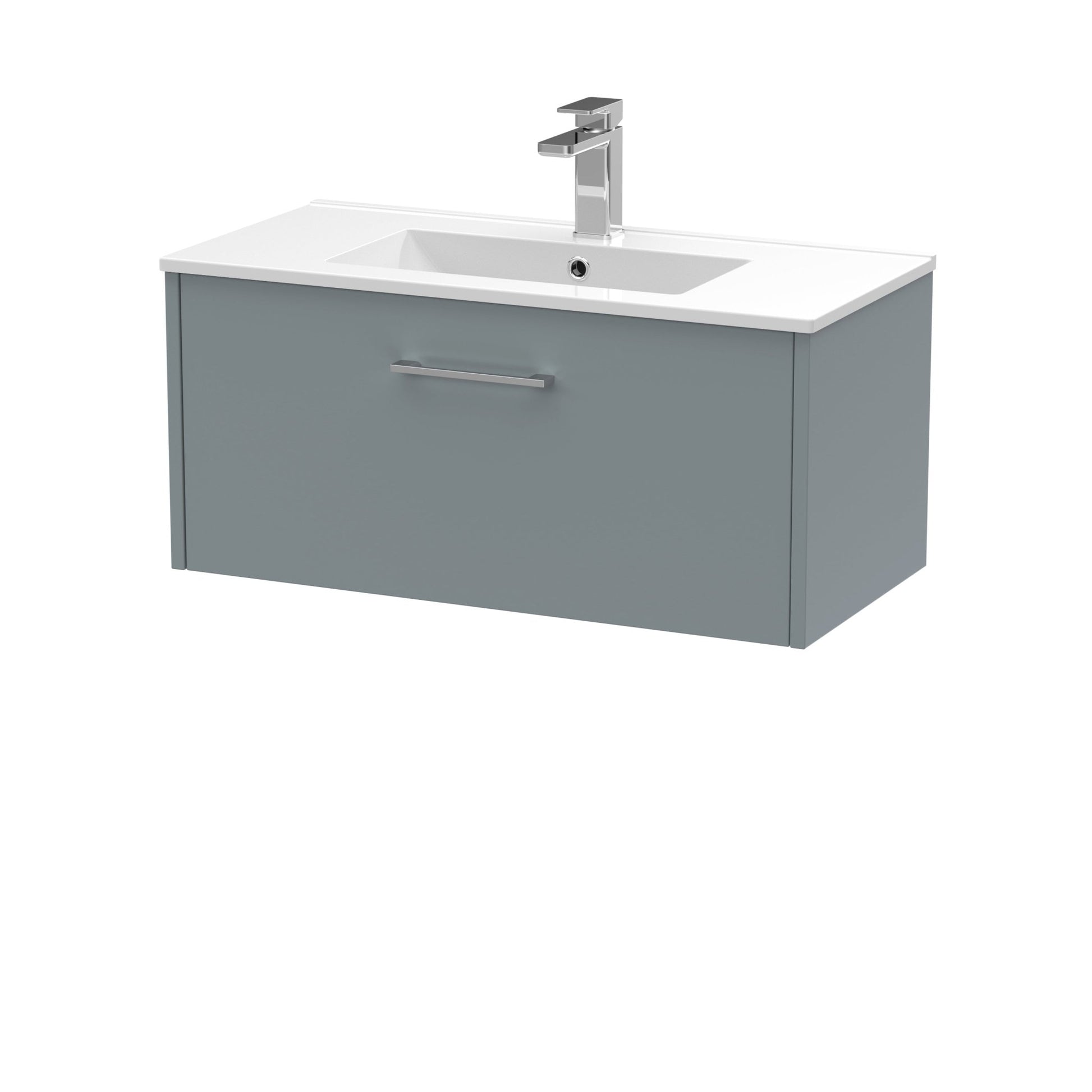 Hudson Reed Juno 800mm Wall Hung Single Drawer Vanity & Basin 2 Contemp Coastal Grey MFC Smooth Matt 374x800x390mm - JJ Building Materials