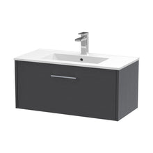 Hudson Reed Juno 800mm Wall Hung Single Drawer Vanity & Basin 2 Contemp Graphite Grey Woodgrain MFC Textured Woodgrain 374x800x390mm - JJ Building Materials