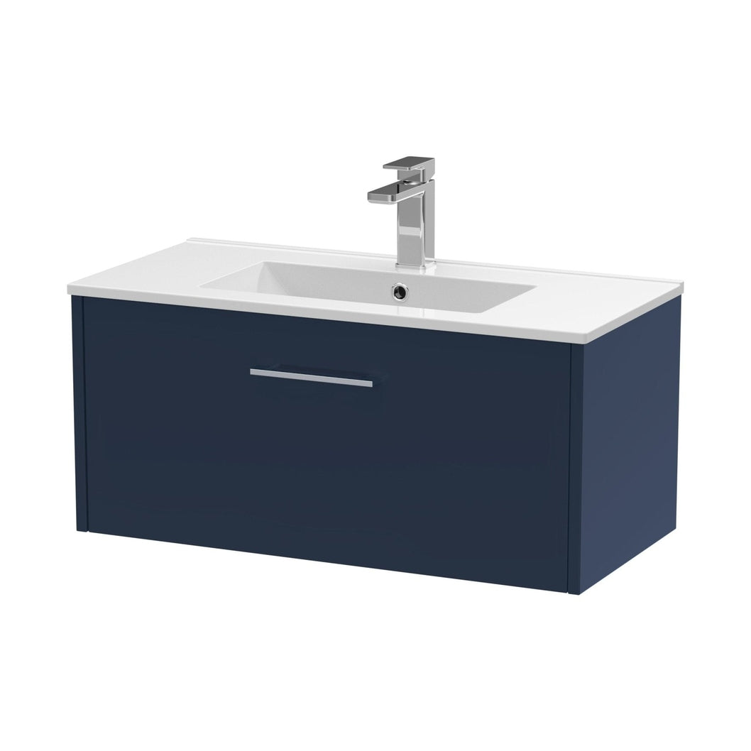 Hudson Reed Juno 800mm Wall Hung Single Drawer Vanity & Basin 2 Contemp Midnight Blue MFC Painted Matt 377x800x390mm - JJ Building Materials