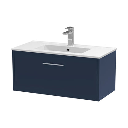 Hudson Reed Juno 800mm Wall Hung Single Drawer Vanity & Basin 2 Contemp Midnight Blue MFC Painted Matt 377x800x390mm - JJ Building Materials