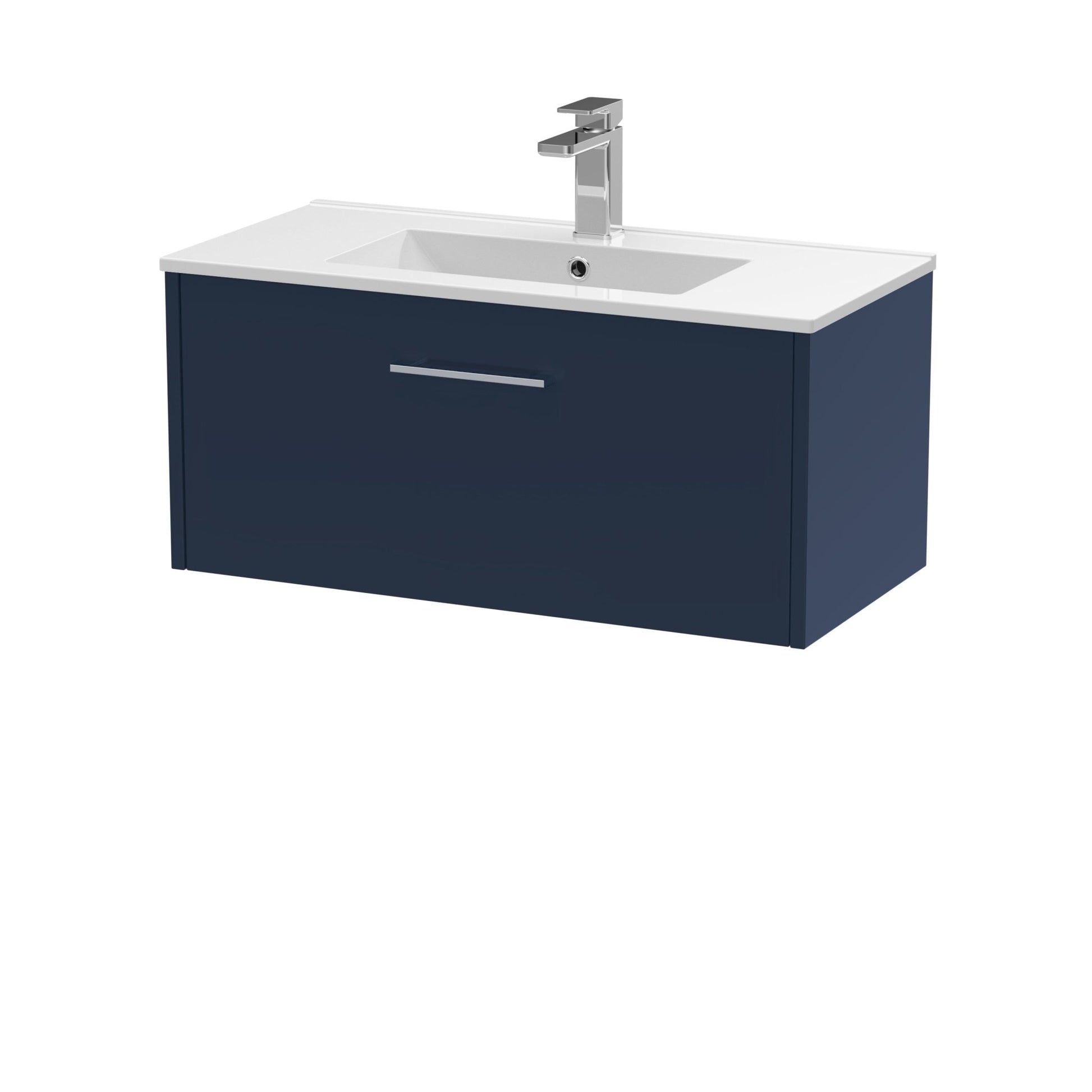 Hudson Reed Juno 800mm Wall Hung Single Drawer Vanity & Basin 2 Contemp Midnight Blue MFC Painted Matt 377x800x390mm - JJ Building Materials