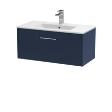 Hudson Reed Juno 800mm Wall Hung Single Drawer Vanity & Basin 2 Contemp Midnight Blue MFC Painted Matt 377x800x390mm - JJ Building Materials