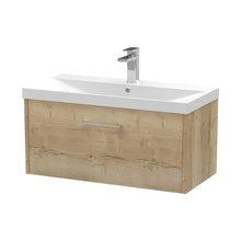 Hudson Reed Juno 800mm Wall Hung Single Drawer Vanity & Basin 3 Contemp Autumn Oak MFC Textured Woodgrain 409x800x395mm - JJ Building Materials
