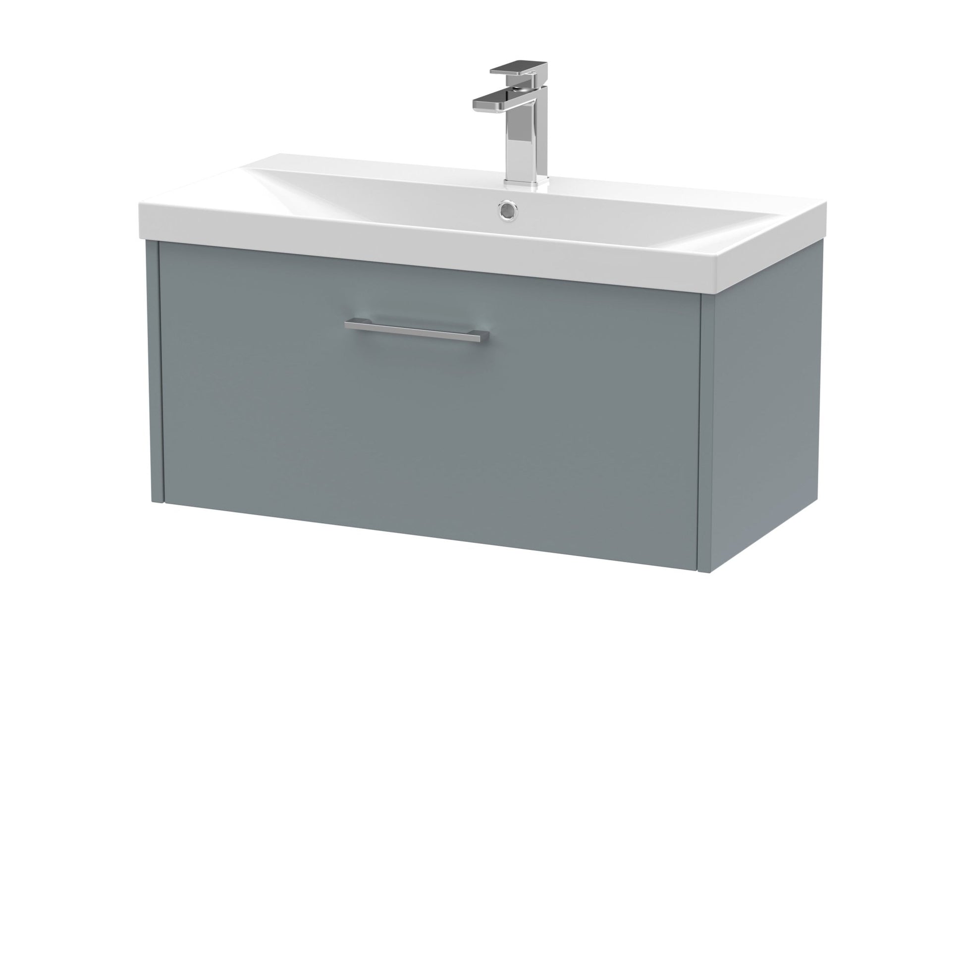 Hudson Reed Juno 800mm Wall Hung Single Drawer Vanity & Basin 3 Contemp Coastal Grey MFC Smooth Matt 409x800x395mm - JJ Building Materials