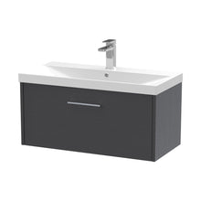 Hudson Reed Juno 800mm Wall Hung Single Drawer Vanity & Basin 3 Contemp Graphite Grey Woodgrain MFC Textured Woodgrain 409x800x395mm - JJ Building Materials