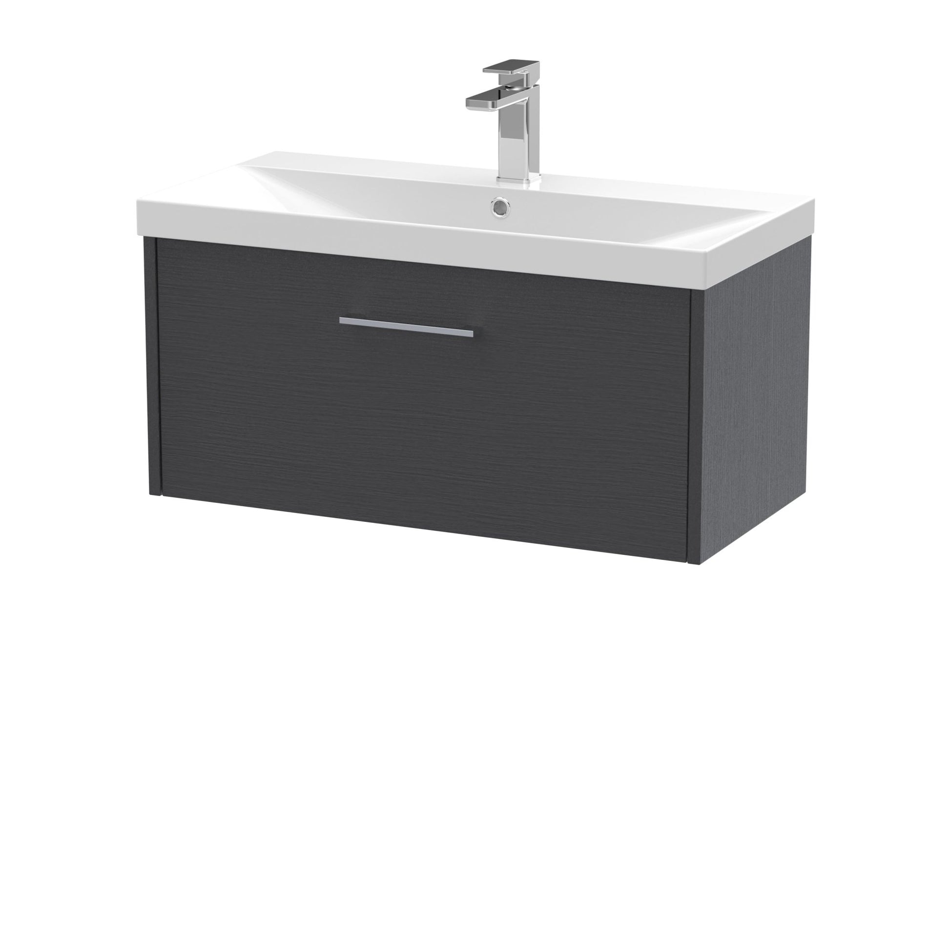 Hudson Reed Juno 800mm Wall Hung Single Drawer Vanity & Basin 3 Contemp Graphite Grey Woodgrain MFC Textured Woodgrain 409x800x395mm - JJ Building Materials