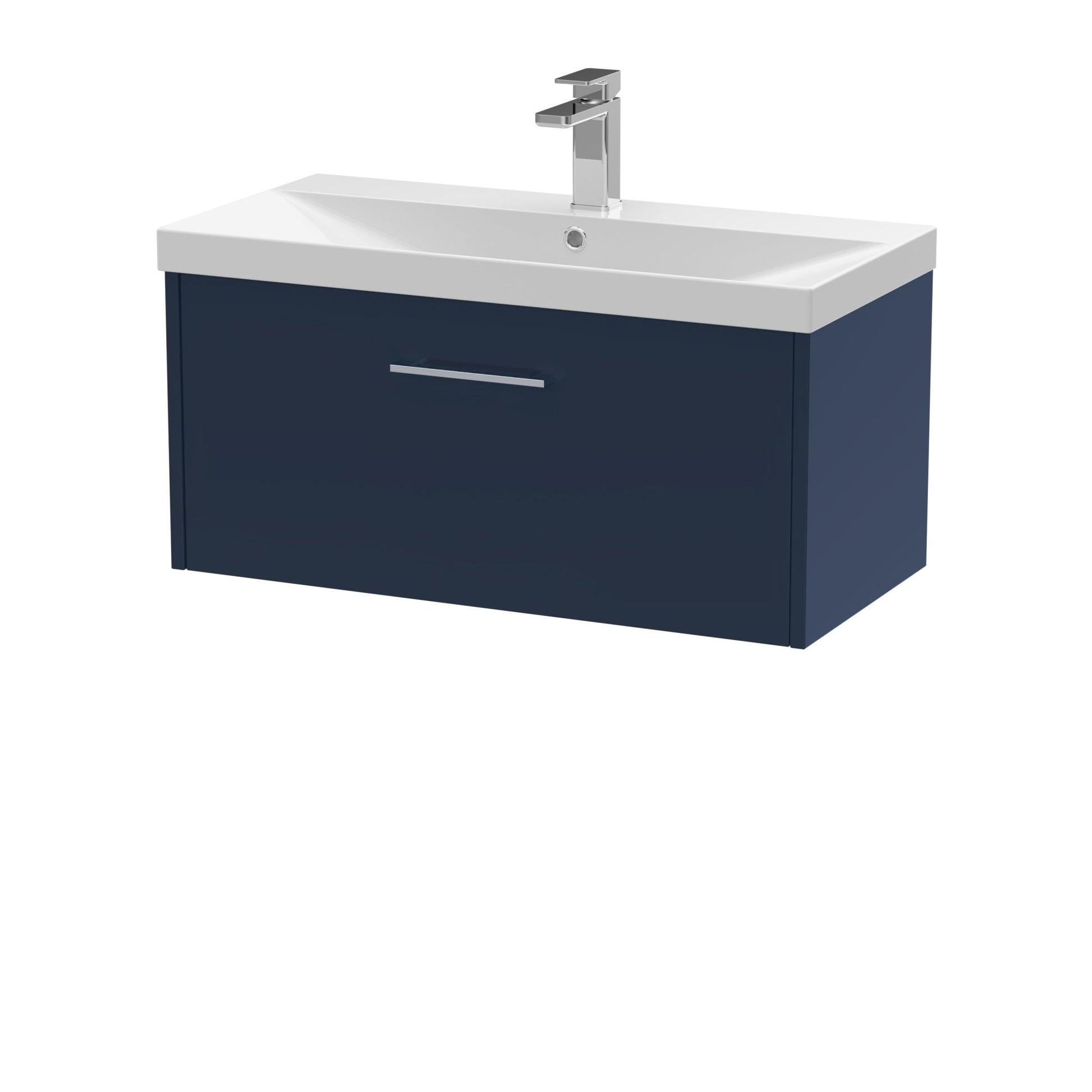 Hudson Reed Juno 800mm Wall Hung Single Drawer Vanity & Basin 3 Contemp Midnight Blue MFC Painted Matt 409x810x395mm - JJ Building Materials