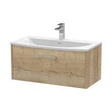 Hudson Reed Juno 800mm Wall Hung Single Drawer Vanity & Basin 4 Contemp Autumn Oak MFC Textured Woodgrain 389x810x440mm - JJ Building Materials