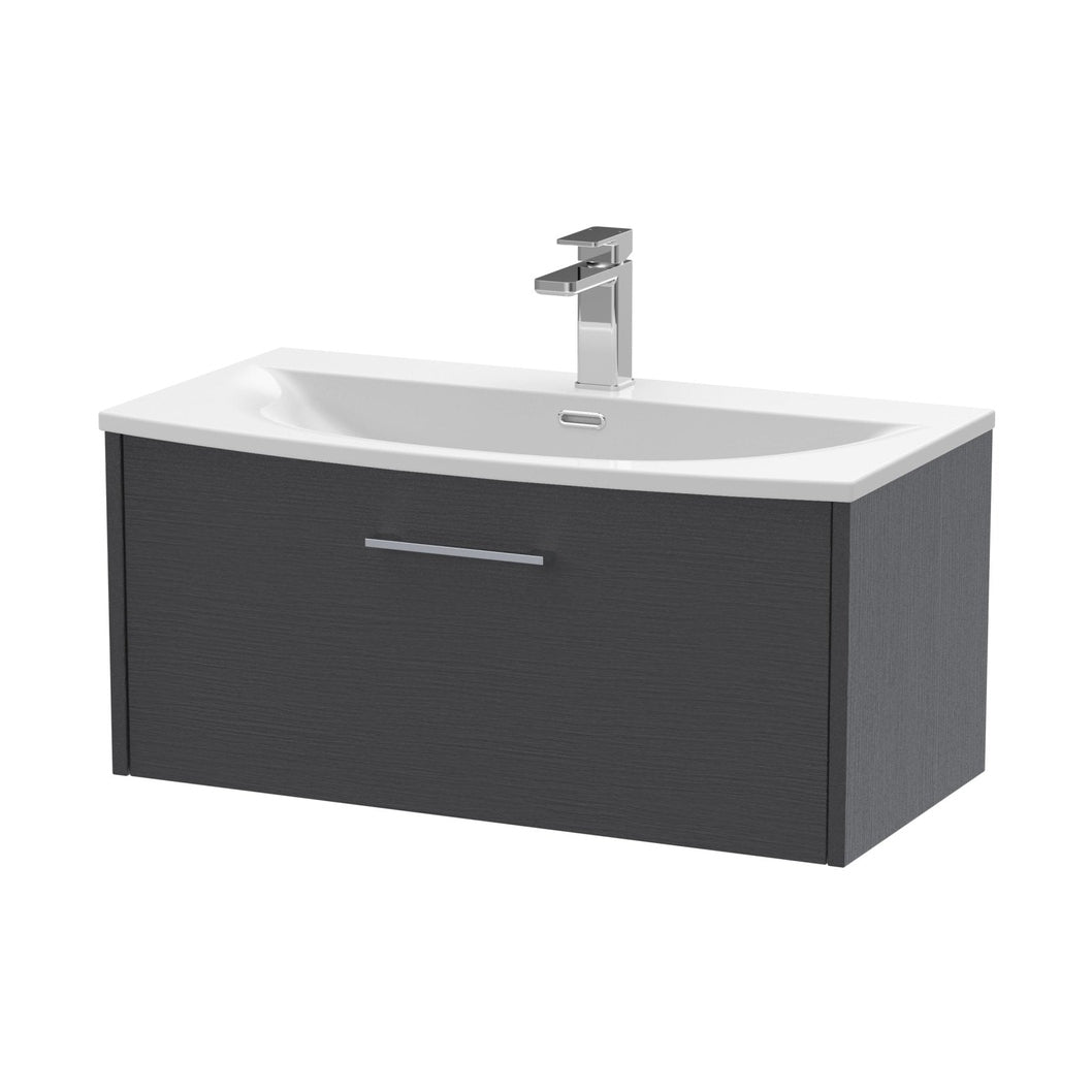 Hudson Reed Juno 800mm Wall Hung Single Drawer Vanity & Basin 4 Contemp Graphite Grey Woodgrain MFC Textured Woodgrain 389x810x440mm - JJ Building Materials