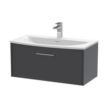 Hudson Reed Juno 800mm Wall Hung Single Drawer Vanity & Basin 4 Contemp Graphite Grey Woodgrain MFC Textured Woodgrain 389x810x440mm - JJ Building Materials