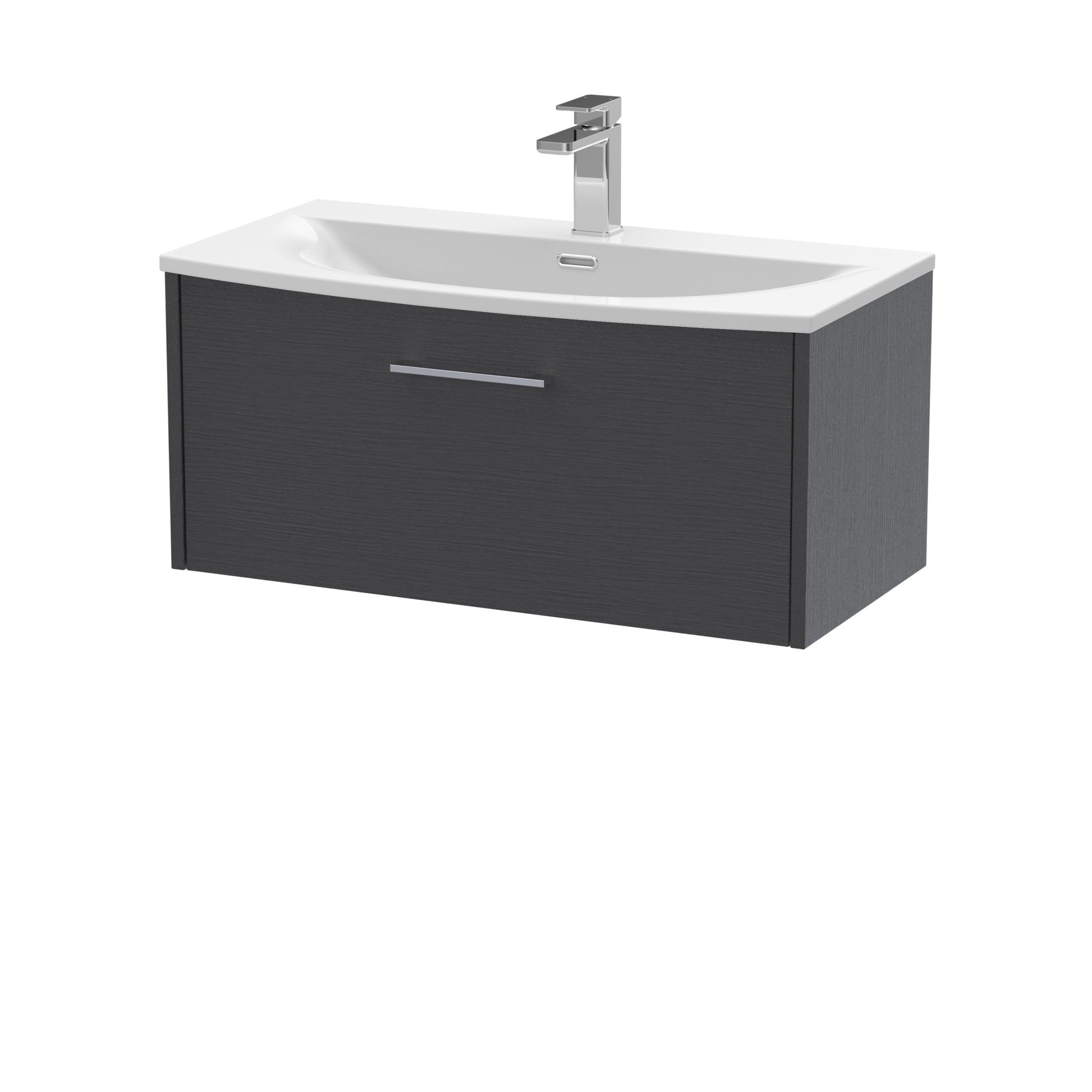 Hudson Reed Juno 800mm Wall Hung Single Drawer Vanity & Basin 4 Contemp Graphite Grey Woodgrain MFC Textured Woodgrain 389x810x440mm - JJ Building Materials